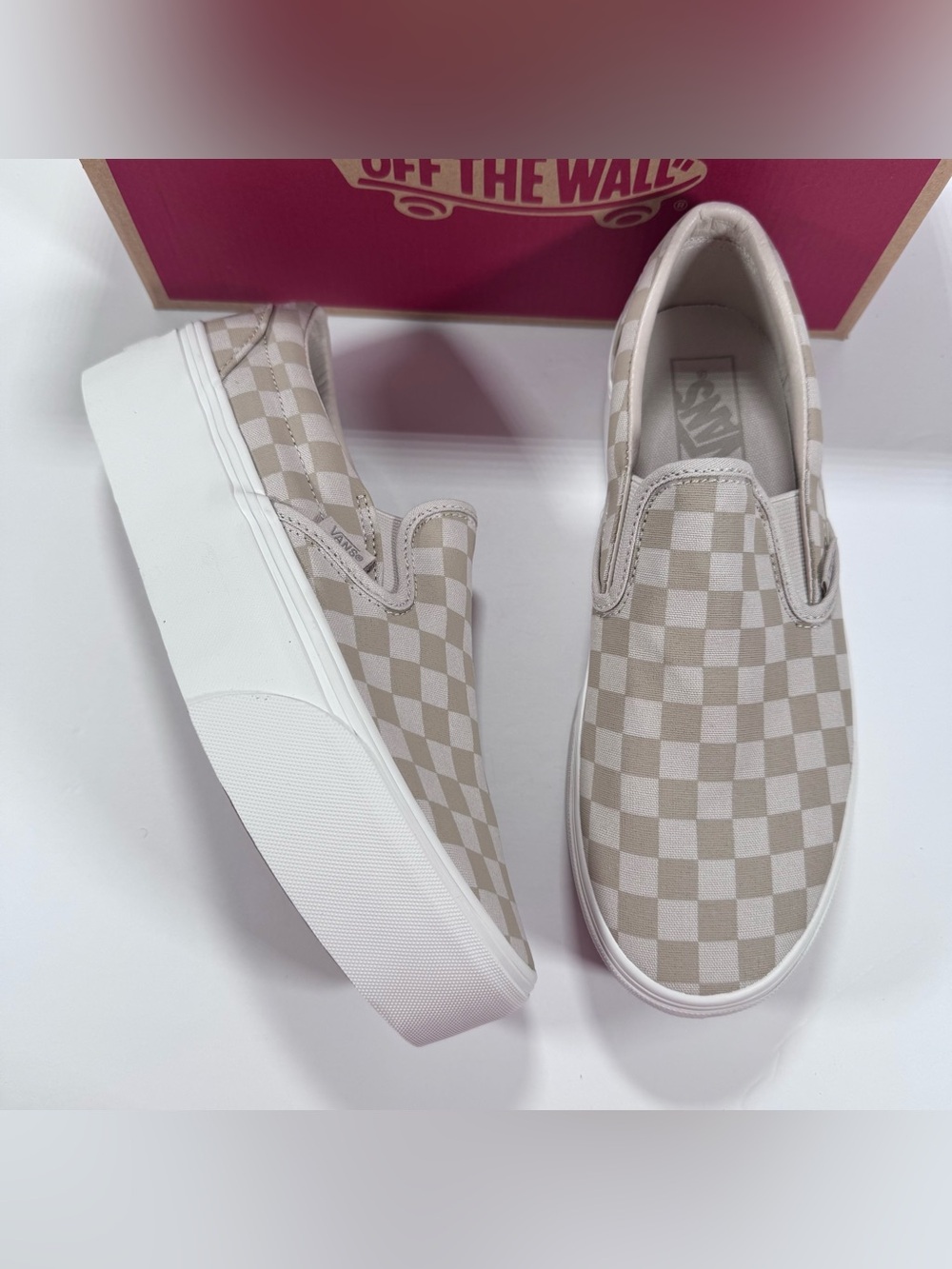 Vans Classic Slip-On Stackform Checkerboard Mushroom Marshmallow Women 9.5